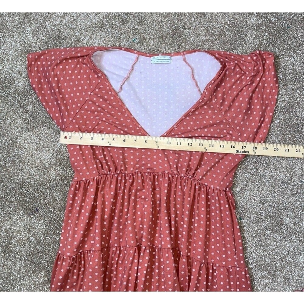 Urban Outfitteres tiered dress rust orange floral print V-neck above knee SZ LG - Picture 5 of 12
